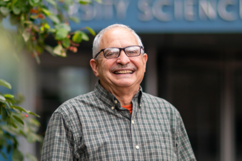 Stern Family Distinguished Professor David Kaplan outside the Science and Technology Center.